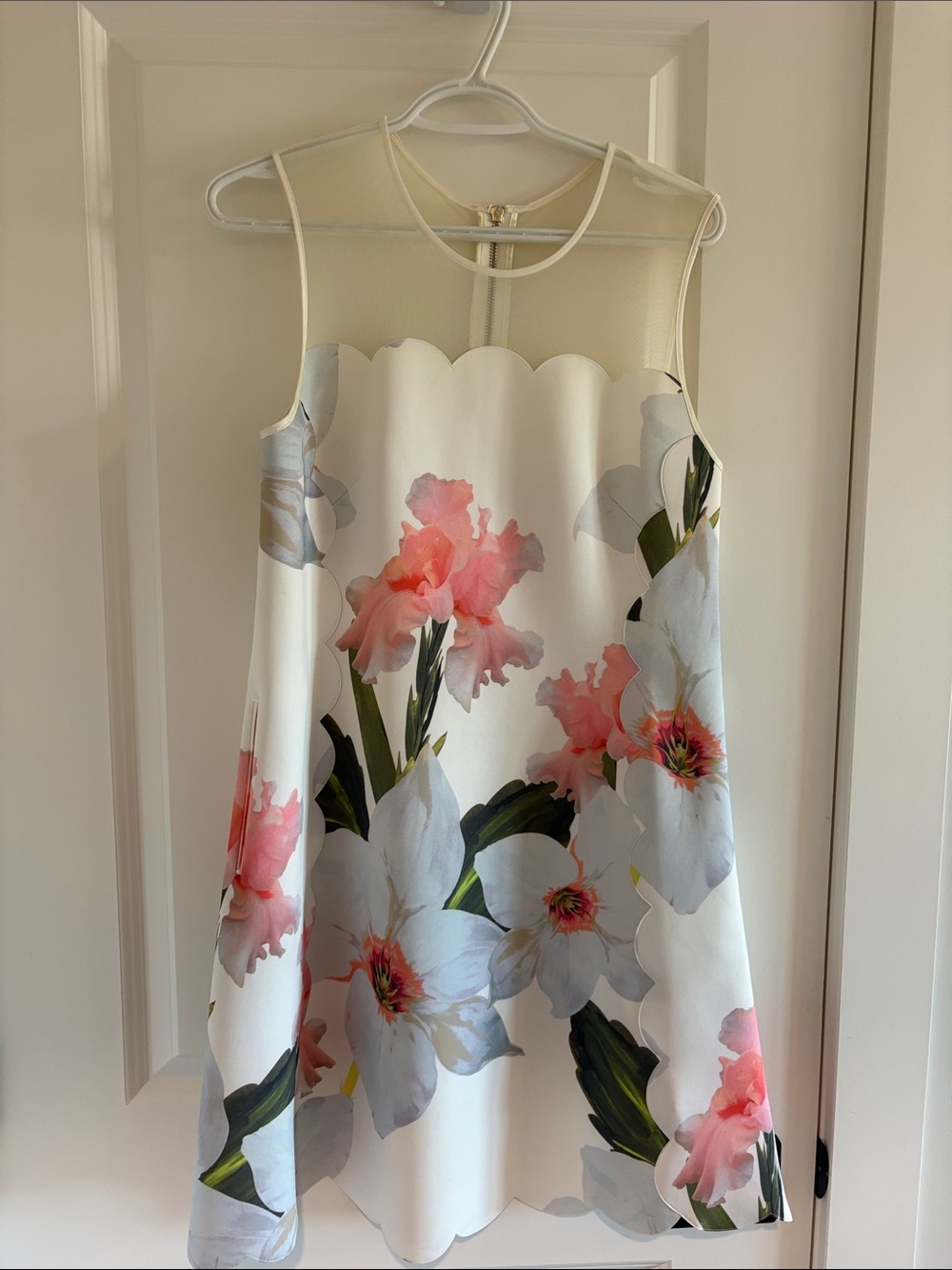 Ted Baker Cream Floral Scallop-Trim Dress with Pink Blooms